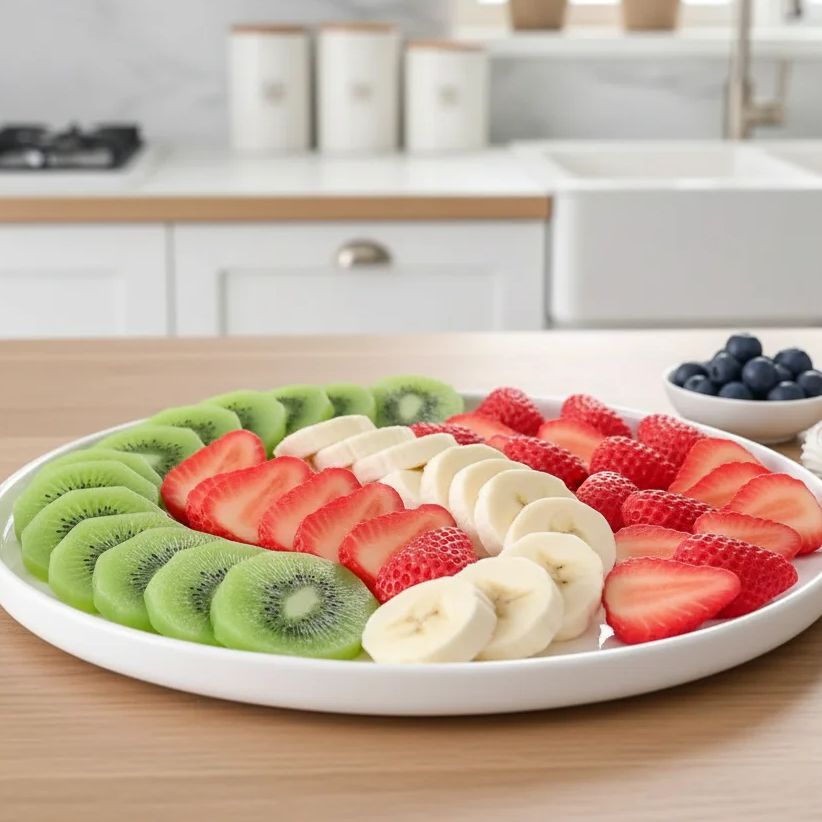 Photography Of Food - Gesimuleerde fruitscheiben (aardbei, banaan, kiwi), nepvoedsel