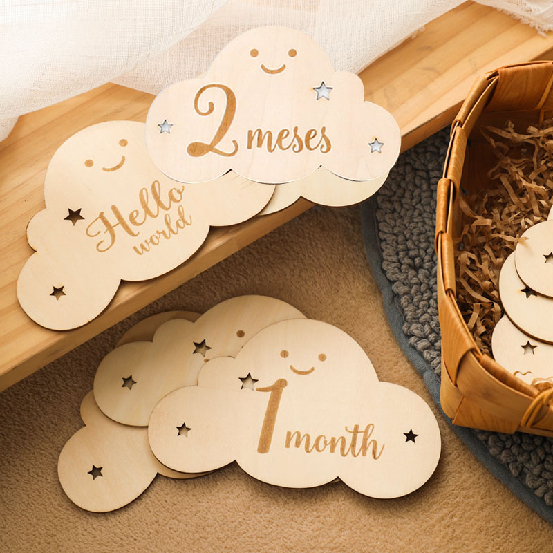 Photography Of Memories - Engels en Spaans houten babymijlpaal nummer