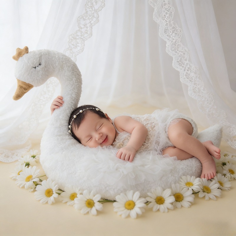 Photography Day - Pasgeboren fotografie-accessoire Zwaan-kanten outfitset voor babyfotoshoot