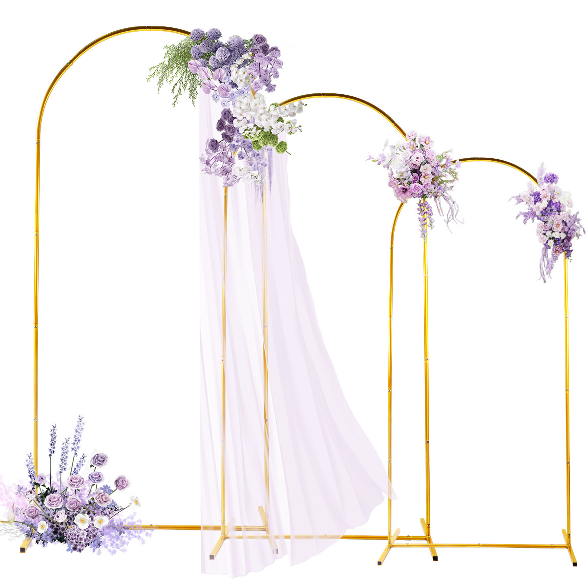 Backdrop Stand Kit - 3-pack gouden metalen boogkits, verstelbare en